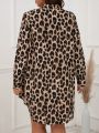 SHEIN LUNE Leopard Print Long Sleeve Buttoned Plus Size Dress