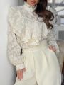 SHEIN Privé Elegant Date Ruffle Hem Decorated White Shirt