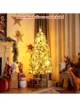 Costway 5FT Pre-Lit Hinged Christmas Tree Snow Flocked w/9 Modes Remote Control Lights