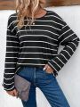 Long Sleeve Drop Shoulder Stripe T-shirt