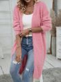 SHEIN Essnce Drop Shoulder Open Front Fluffy Knit Duster Cardigan