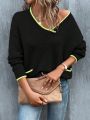 SHEIN LUNE Drop Shoulder Sweater With Color-block And Edging