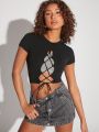 IMEXY Lace Up Front Crop Top