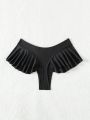 Swimwear Set With Ruffled Trim Detailing And Thong Bottom