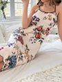 Flower Pattern Printed Cami Sleepwear Nightgown