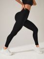 SHEIN Yoga Basic Women's Sport Leggings With Side Mobile Phone Pocket
