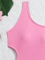 Tween Girls' Solid Color Hollow Out One-Piece Swimsuit