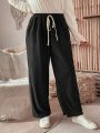 Plus Size Textured Pants With Knotted Waist