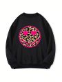 Plus Leopard & Heart Print Thermal Lined Pullover