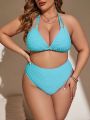 SHEIN Swim Basics Plus Size Solid Color Swimwear Set