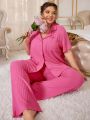 Casual Plus Size Ribbed Knitted Pajamas Set