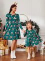 SHEIN Kids EVRYDAY Young Girl 1pc Christmas Print A-line Dress