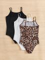 SHEIN Kids Cooltwn 3pcs/set Tween Girls' Daily Casual Spaghetti Strap Bodysuits