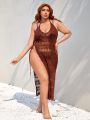 SHEIN Swim BAE Women'S Plus Size Side Slit Cover Up