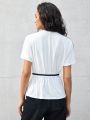 SHEIN BIZwear Women'S Short Sleeve T-Shirt With Woven Trim Design