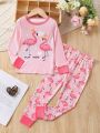 Girls' (toddler/little Kid) Cute Flamingo Heart Printed Homewear Set, Mommy And Me Matching Outfits (2 Sets Are Sold Separately)