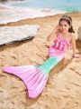 Little Girls' Fish Scale Printed Swimsuits 3pcs-Set