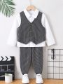 SHEIN Kids FANZEY Boys' Gentlemanly & Elegant Casual Academy Style 3pcs Vest Suit