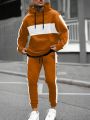Manfinity Men's Letter Print Color Block Hooded Sweatshirt And Sweatpants Set With Drawstring