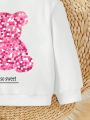 Baby Girls' Casual Cartoon Pattern Long Sleeve Round Neck Sweatshirt, Suitable For Autumn And Winter