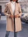 Solid Button Front Belted Overcoat