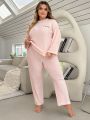 Plus Size Women's Letter Embroidery Plush Pajama Set