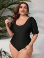 SHEIN Swim Vcay Plus Size Women's One-Piece Swimsuit With Back Bow Decoration