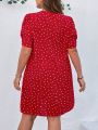 SHEIN LUNE Plus Size Heart Printed Puff Sleeve Dress