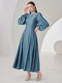 SHEIN Modely Ladies' Solid Color Lantern Sleeve Pleated Dress