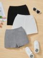 SHEIN Kids EVRYDAY Tween Girls' 3pcs Knitted Solid Loose Casual Shorts Set