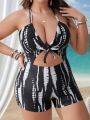 SHEIN Swim Vcay Plus Size Tie Dye Pattern Cutout One-Piece Swimsuit With Knot Front Detail Music Festival