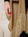 SHEIN Mulvari Women's Tassel Hem Batwing Sleeve Cape Jacket