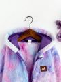 SHEIN Kids HYPEME Girls' Tie-dye Plush Jacket For Autumn/winter