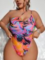 SHEIN Swim SXY Plus Size Tie-dye Halter One Piece Swimsuit