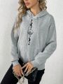 Women's Grey Hooded Sweatshirt With Star And Moon Print