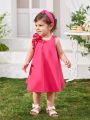 SHEIN Baby Girl's Casual Loose Solid Color Sleeveless Dress With Ruffle Hem For Summer