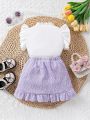 Baby Girl's Elegant Double Layered Ruffle Top And Stylish Skirt