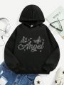 Tween Girl Rhinestone Letter & Butterfly Pattern Hoodie