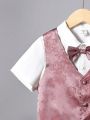 SHEIN Kids FANZEY 3pcs/Set Little Boys' Slim-Fit Vest, Pants, And Shirt In Glossy Jacquard Fabric With Subtle Pattern