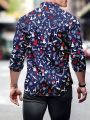 Men's Plus Size Christmas Printed Button Front Shirt