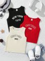 SHEIN Kids Cooltwn Tween Girl 3pcs Letter Graphic Tank Top