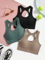 Yoga Basic 3pcs Seamless Solid Color Sports Bra Set