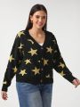 SHEIN Unity Plus Size Star Pattern Drop Shoulder Cardigan