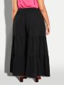 SHEIN CURVE+ Plus Size Women's Wide Leg Pants With Tie Waist And Ruffled Hem