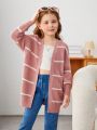 SHEIN Kids EVRYDAY Girls' Casual Loose Fit Long Sleeve Striped Cardigan