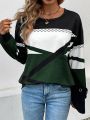 Women's Geometric Pattern Round Neck Sweatshirt