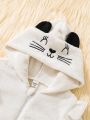 Young Girl Cartoon Embroidery 3D Ear Design Ruffle Trim Hoodie