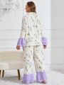 Tulip Print Plus Size Women'S Long Sleeve Pajama Set