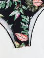 Tropical Printed Patchwork Hollow Out One Piece Swimsuit