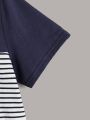 SHEIN Kids EVRYDAY Boys Striped Panel Colorblock Tee